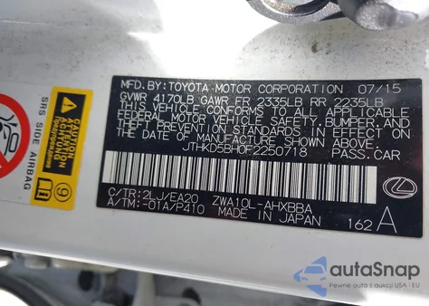 2015 Lexus Ct 200H from USA, damaged, VIN JTHKD5BH0F2250718